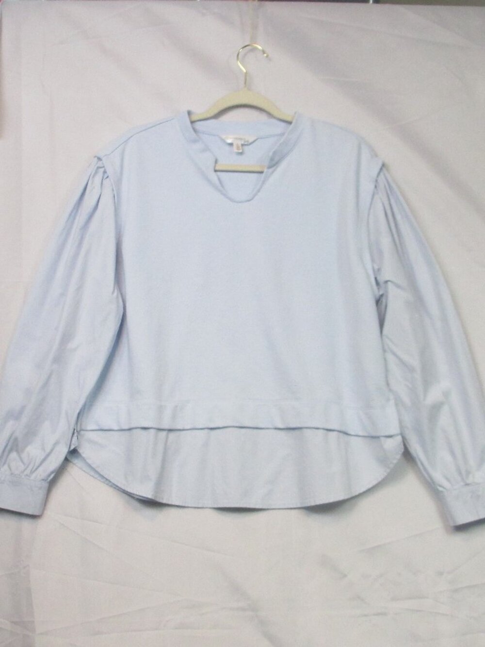 Nanette Lepore Play Blue Cotton Lightweight Sweatshirt Puff-Sleeve Layered Hem L